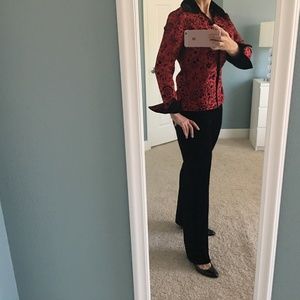 Silkland Red Silk blouse with black velvet element
